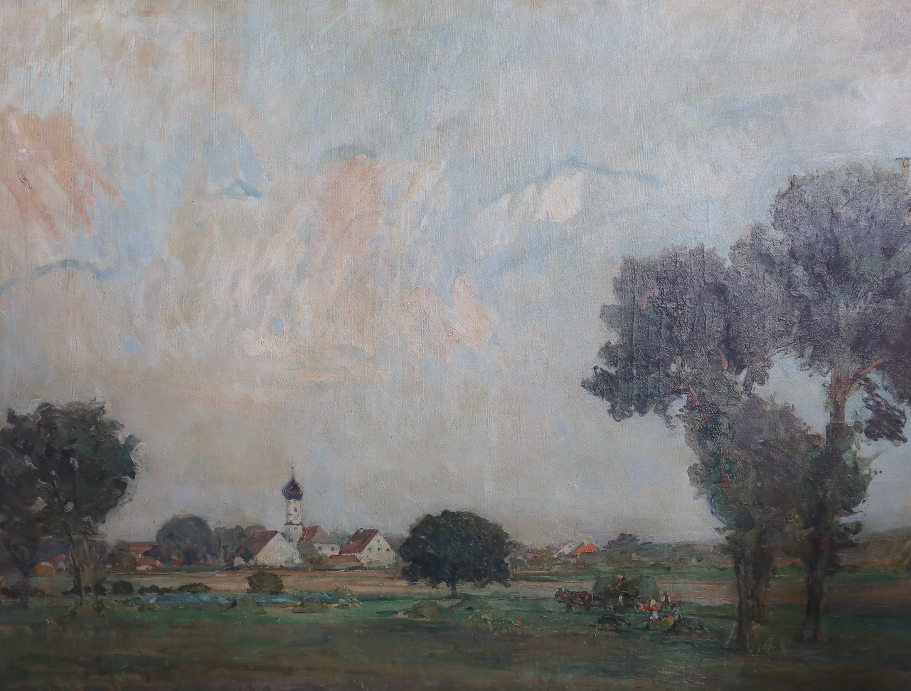 Robert Friedrich Karl Scholtz (German, 1877-1918), Extensive Eastern European landscape with church steeple, oil on canvas, 109 x 146cm